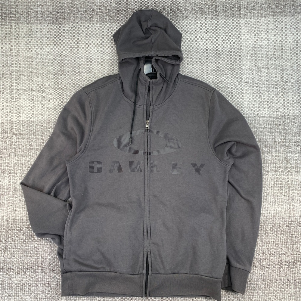 Oakley Full Zip Hoodie Men Large Gray Tonal Logo Regular Fit Fleece CA35460